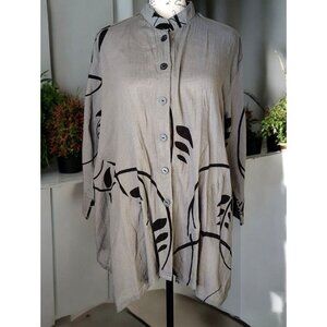 Yasuko Button Front Top Blouse, Small/Medium, Lagenlook Art to Wear Black Gray